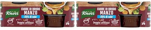 Knorr Cuore di Brodo Manzo, Pronto da Diluire, con -25% di Sale^, con Verdure da Agricoltura Sostenibile, Senza Glutine, Senza Glutammato*, Senza Conservanti, 4 Vaschette da 28g