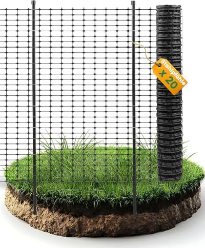 Ezcasch 25m Mobiler Begrenzungszaun 100cm Hoch Hühnerzaun Geflügelzaun Steckzaun Schafzaun Gartenzaun für Kleintiere mit 20x Stahlpfähle, 100x Kabelbinder