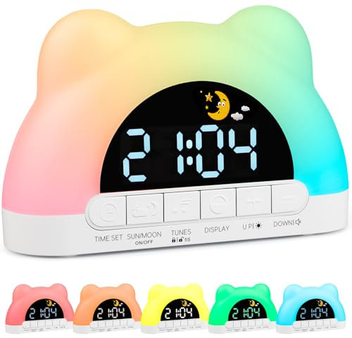 PENYUY Sunrise Alarm Clock, Kids Alarm Clock for Sleep Training with 11 RGB Color Lights & 3 Levels of Brightness Adjustable, Dual Alarms, LED OK to Wake Clock for Girls Boys Teens Heavy Sleepers
