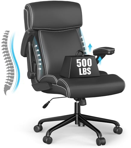 ralex-chair Big and Tall Executive Office Chair, Ergonomic Recliner Computer Chair, High Back Leather Executive Desk Chair with Flip-up Armrests and Adjustable Height (Black)