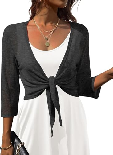 PrinStory Cravate pour femme devant châle manches 3/4 boléro cardigan léger été décontracté court châle haut, L