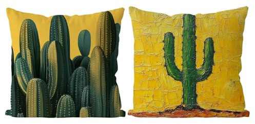 Coussin Exterieur Cactus Housse de Coussin Lot de 2 Jaune Coussins Canape Taie Oreiller 45x45 Doux Carré Décoratif Housse de Canapé Coussins d'extérieur pour Decoration Chambre,Canapé,Chaise T4-780
