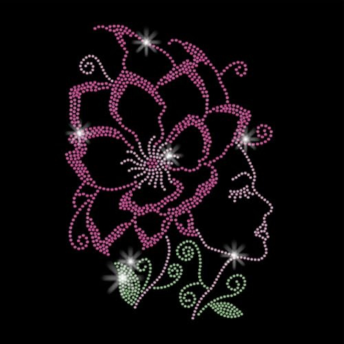 SUPERDANT Adesivi Termoadesivi con Strass Da Stirare A Forma di Donna con Fiore Adesivi Termoadesivi Colorati Fai Da Te con Strass Scintillanti per T-Shirt