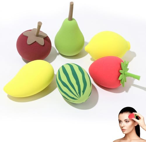 TenaLucy 6 Série Fruits Pièces Beauty Blender, Washable Sponge Replacement Eponge Maquillage, Make-up Egg, Colourful Powder Houpette pour Fonds de Teint, Poudres Liquides Etc, Application Facile