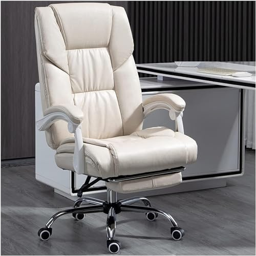 Armstol Executive Recine w/Tilt Function, Home Desk-stol, Swivel Computers Task Stol w/Footrest & Lumbal Support, Beige-One Size LWX