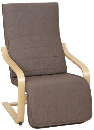 HOMCOM Sillón de Salón con Reposapiés Ajustable, Butaca de Salón Tapizada en Lino Sintético con Marco de Madera, Sillón de Relax para Dormitorio, Oficina, Estudio, 66,5x94x100 cm, Marrón