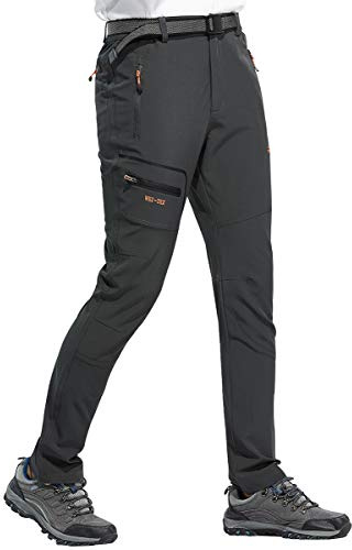 DAFENP Pantaloni Trekking Uomo Softshell Pantaloni da Lavoro Estivi Impermeabili Pantaloni Montagna Escursionismo Leggero Traspirante Asciugatura Rapida All'aperto KZ1603M-Grey-L