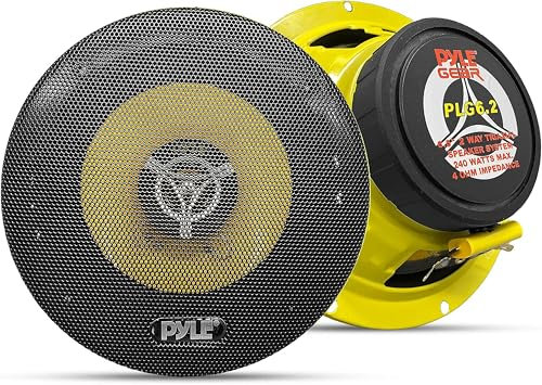 Pyle KFZ Lautsprecher Einbaulautsprecher 240 W – Car Speaker – Autolautsprecher 165mm Groß nach OEM Standard, Lautsprecherbox als 2 Wege Soundsystem Komplettset Auto, Gelbe Autobox mit Magnetstruktur
