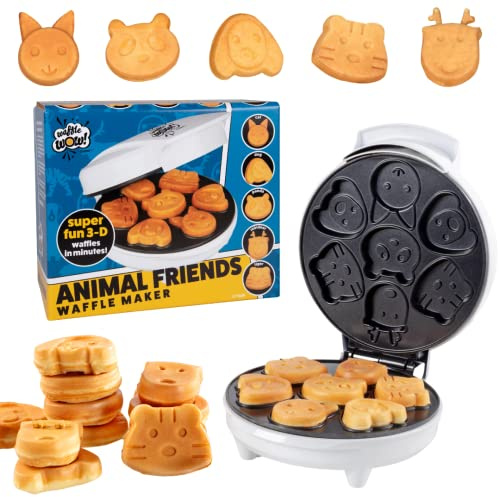 Waffle Wow! Animal Friends Waffle Maker – 7 Cute Animal Shapes, Nonstick Mini Electric Waffler for Kids Breakfast & Parties- Quick Heat Easy Release, Compact Storage, Family Fun, Includes Recipe Guide