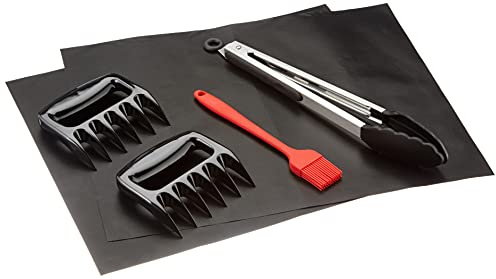 Arioni Set di tappetini per barbecue, 2 tappetini da forno, pennello per barbecue, pinza per barbecue, artigli per carne, antiaderenti, riutilizzabili