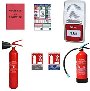LIFEBOX JOD1 - Pack de Sécurité Alarme et Incendie ERP - Déclencheur Manuel Rouge, Extincteur 6l AB et Extincteur CO2 2kg - Panneaux Signalétiques - Kit Anti-Feu - Idéal pour Commerce et Maison