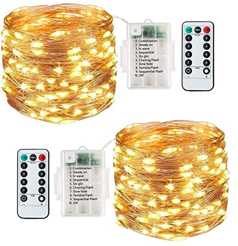 Lezonic [2 Pack] Fairy Lights, 120LEDs 13M 8 Modes String Lights Battery Operated, Indoor/Outdoor with Remote Timer for Bedroom, Party, Wedding, Christmas Decorations(Warm White)