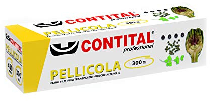 CONTITAL Pellicola PVC Trasparente per Alimenti | 45 cm x 300 mt |Cellophane Professionale Cucina, Pellicola Alimentare Durevole, Cellofan per Conservazione con Astuccio