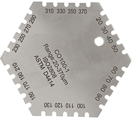 CO100-1 Stainless Steel Wet Film Thickness Gauge Comb - Hexagonal Design for Accurate 20-370um Measurement Range - Precision Film Thickness Measurement Tool