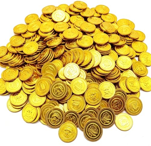 PIQIUQIU Moneta d'oro,100 Pezzi Monete di Tesoro,Tesori per la Caccia al Tesoro Bambini Compleanno, Partito Regalo Party Decorazione Pirata