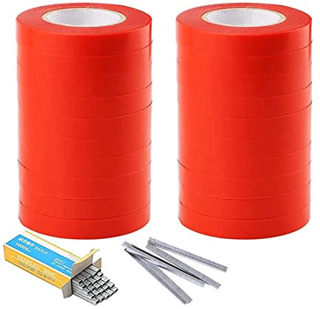 Maquina para atar plantas, para vides, herramienta con 20 rollos de cinta y una caja de grapas, para uvas, frambuesas, tomates, verduras y flores (B)
