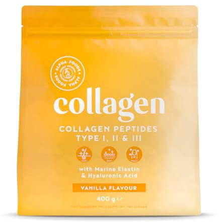 Collagen Pulver [400g] | Premium Kollagen Hydrolysat | Peptide Typ 1, 2 & 3 | Hochdosiert Kollagenpulver mit Hyaluronsäure und Elastin | Vanillegeschmack | in Deutschland hergestellt | Alpha Foods