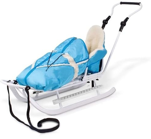 Luge bébé avec chancelière traîneaux Luge Poussette avec Dossier Bobsleigh 01 Blanc Bleu