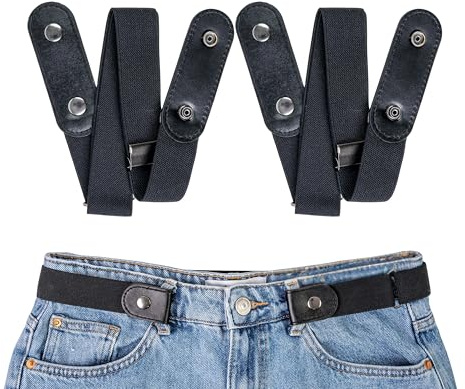 Ceinture élastique sans boucle, 2 pcs, réglable pour un tour de taille de 60 - 120 cm, en Noir, ceinture femme, ceinture homme, ceinture enfant, ceinture unisexe pour jeans, pantalons, jupes