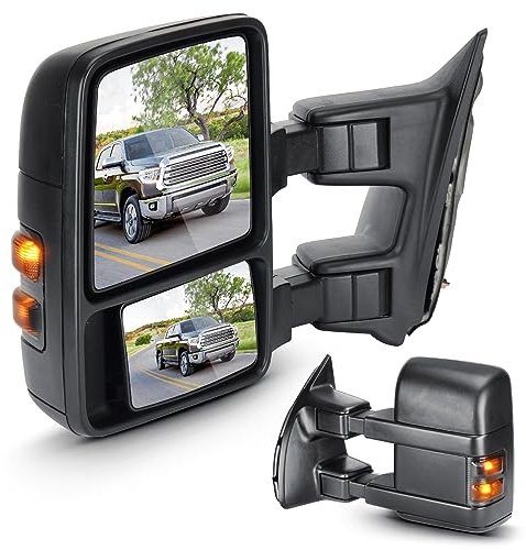 Towing Mirrors for Ford F-250 F-350 F-450 F-550 Super Duty 1999-2016 with Smoke Turn Signal Manual Folding Telescoping, w/o Heated (1 Pair)