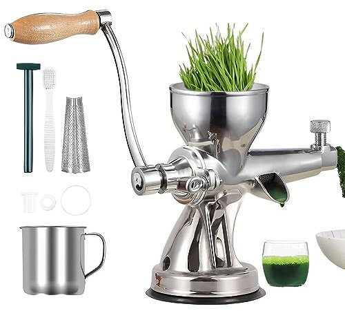 QUTBAG Extracteur de jus Manuel de Bureau, broyeur Portable en Acier Inoxydable avec Base à Ventouse, Outil d'extraction de jus de santé à Domicile pour Herbe de blé céleri Chou frisé épinards Persil