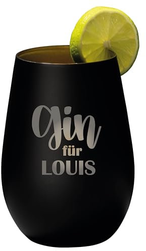 4youDesign Gin Tonic Glas mit Personalisierung Name Gin für… – Geschenk für Männer, Frauen – Tumbler-Party-Glas aus Kristallglas – sehr bruchsicher – Schwarz – 465ml