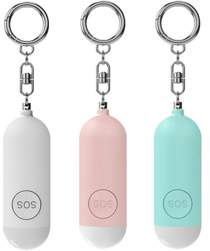 Lot de 3 porte-clés alarme personnelle avec lumière LED pour l'autodéfense, sirène de 130 dB, porte-clés de sécurité pour femmes, enfants, personnes âgées