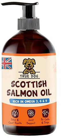 True Dog Scottish Salmon Oil for Dogs (500ml) Omega 3 Fish Oil in Pump Dispenser for Healthy Coat, Joint Support and Immune System, Suitable for All Breeds and Sizes - Natural Pet Supplements