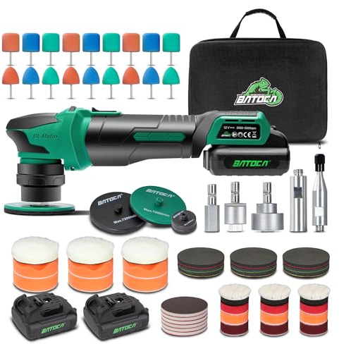 BATOCA S4 Cordless Multi-Polisher-Set, with 2Pcs 12V 2.5Ah Batteries, RO&DA Car Buffer Polisher, 1&3inch Mini Brushless Polisher for Car Detailing, Complete Accessories Kit