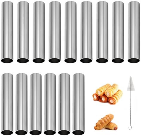 AIZHAZHA Cannoli Stampi Antiaderenti, 15 Pezzi Stampi per Cannoli Acciaio Inox, Tubi per Cannoli Siciliani, Stampo per Croissant, Forma per Cannoli, per Croissant, Panini Al Burro, Pane, 12 x 2 cm
