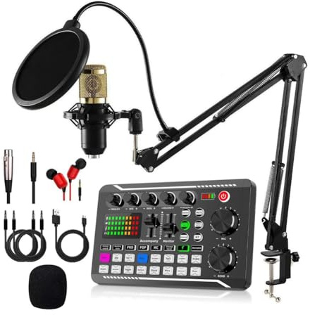 Diheohg F998 ljudkort och mikrofonkit BM800 mikrofon mixer ljudkort ljudmixer förstärkare för att sjunga PC telefon