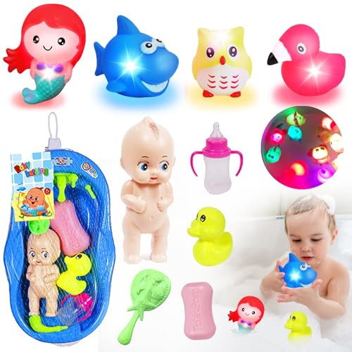 YOUYIKE Lumineux à LED Jouets de Bain Bébé, Jouets de Bain Lumineux, Jouet de Bain Bébé, Jeux de Bain, Animaux Jouets Flottants, Jouets en Silicone pour Les Enfants de 1 à 8 Ans, garçons et Filles