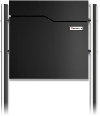 Metzler Boîte aux lettres sur pied en noir profond - Revêtement par pulvérisation et avec compartiment pour journaux - Avec pied en acier inoxydable - Boîte aux lettres de qualité supérieure avec