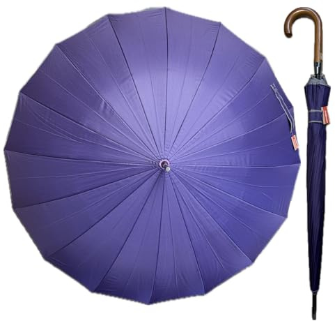 JNR Paraguas Grande XXL Resistente Al Viento,16 Varillas Reforzadas,Paraguas Plegable Antiviento Dama o Caballero, Mujer Hombre Negro, Automático,110cm Diametro MANGO DE MADERA (Morado)