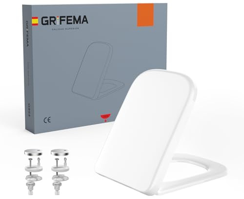 GRIFEMA Square Toilet Seat with Soft Close, Premium Duroplast (UF Resin), Ceramic-Like Gloss, Stays White, Quick Release, Easy Installation, Hardwearing, 150 kg Capacity
