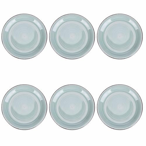 Villa d'Este Home Tivoli 1996 Lot de 6 assiettes à fruits Ø 19,3 cm en grès peint à la main, vert sauge, 4 tons