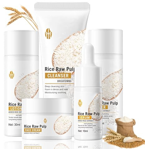 Rice 5 Stück Travel Skincare Set, Reisefreundliches Feuchtigkeitsspendendes Gesichtspflege Set, rice toner travel size Women - Rice Toner Gesichtsreiniger Serum Lotion Feuchtigkeitscreme