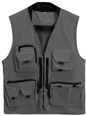 YOUTHUP Herr fiskeväst sommar utomhus verktyg arbete västar fotografi resa safari Gilet, Grå, S
