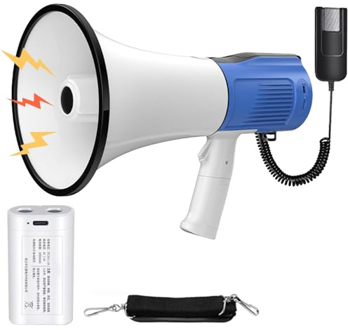 Kensbro Signalhorn - Megaphone 120W Maximale Reichweite 2000M, Megafon mit Sirene und Mikrofon - Aufnahme und Bluetooth Funktionen, Signalhorn Mit Verstellbarem Schultergurt