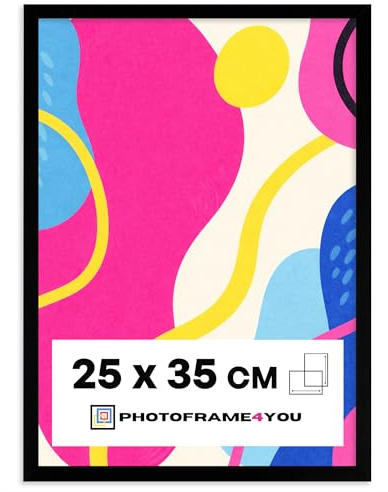 Photoframe4you - Marcos 25x35 cm - Negro - Acrílico irrompible - Cuadro minimalista de MDF para pósters, puzzles, certificados y más - Decoración moderna, portarretratos vertical y horizontal - Arco