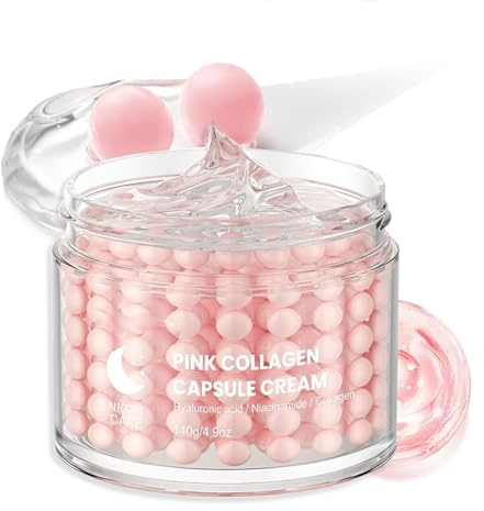 Kollagen Capsule Gesichtscreme Damen, Pink Collagen Creme mit Niacinamid & Hydrolysiertes Kollagen, Regenerierende Collagen Creme für Gesicht, Anti Aging Creme, Verbessern die Hautelastizität, 140g