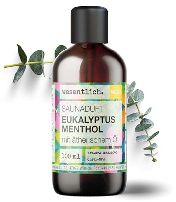 wesentlich. Infusión para sauna de eucalipto y mentol | intensa sauna con aceites esenciales 100% naturales | Botella de cristal marrón de 100 ml
