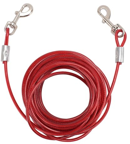 Cable de amarre para perros, de doble cabeza, resistente a mordeduras, para perros pequeños, medianos y grandes, cubierto de PVC, resistente al óxido, con ganchos resistentes (6 mm x 5 m)