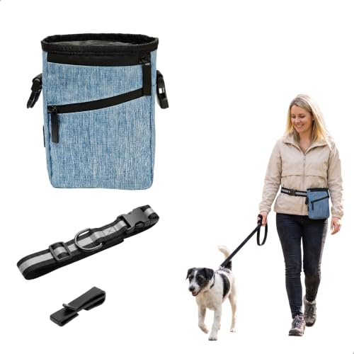 xinimke foderväska hundträning, stor godisväska för hundar med flera fickor, hundgodisväska, bärbar 3 bärvarianter för hundträningspromenader, enhandshantering, blå