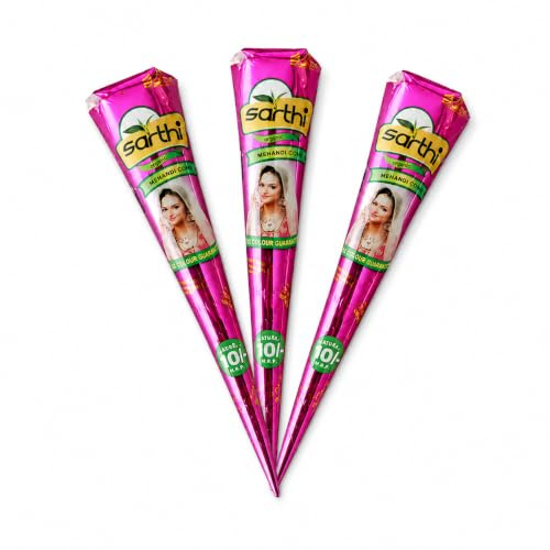 Cono de henna Mehendi Sarthi (3 unidad) para el rostro - pecas de aspecto natural, contorno y color de labios | Aplicación precisa para diseños creativos en la piel mit Kajal Sticker