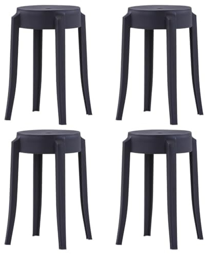 Ziaphsol Tabourets empilables Lot de 4 Noir en Plastique Robuste pour terrasse Jardin Salon Cuisine mobilier intérieur extérieur