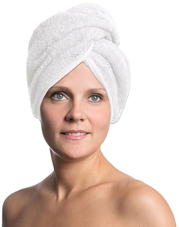 ZOLLNER Haarturban in weiß - weiches Haarhandtuch mit Knopfverschluss - schnelltrocknend - waschbar bis 60°C - Baumwolle