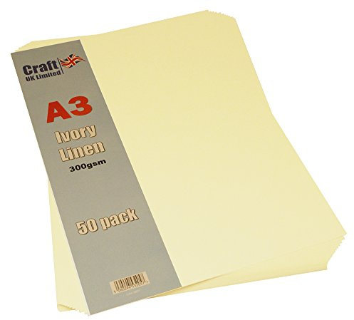 Craft UK 2027 A3 300gsm Linen Card-paket med 50 ark - Elfenben