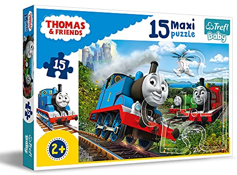Trefl, Puzzle, Schnellfahrende Lokomotiven, Thomas and Friends, 15 Maxiteile, für Kinder ab 2 Jahren