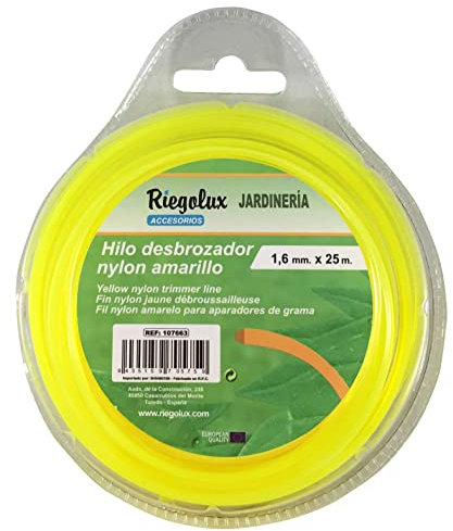 Riegolux 107663 Fil Débroussailleuse Nylon Carré Jaune 1.6 mm x 25 m